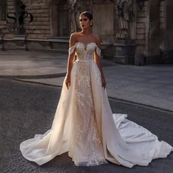 ʻO nā ʻaʻahu mare nani ʻo SoDigne Sequin Lace Appliques Ivory Corset ʻaʻahu wahine mare me ke kaʻaahi hiki ke wehe ʻia i nā wahine 2024 mau lole mare.