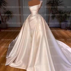 Luksuslikud eemaldatavad rongi merineitsi pulmakleidid naisele Seksikad pärlsatiinist pidulikud elegantsed peokleidid, Robe De Mariée 2024