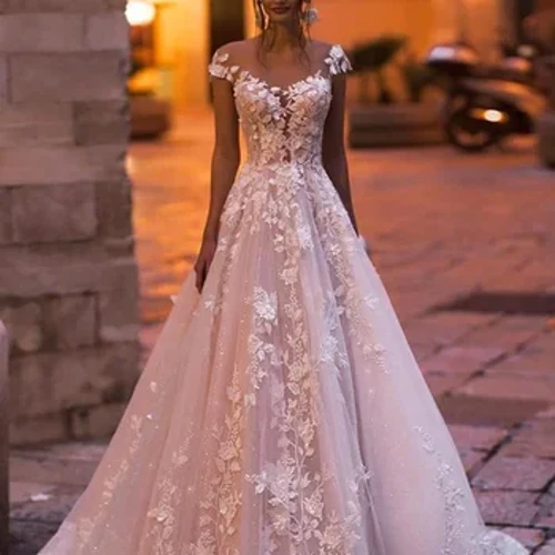 Boho Hochzäitskleeder Fir Fraen Ofschloss vun der Schëller Backless Spëtzekleeder Brautkleed Elegant Vestidos De Novia