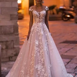 Boho Hochzäitskleeder Fir Fraen Ofschloss vun der Schëller Backless Spëtzekleeder Brautkleed Elegant Vestidos De Novia