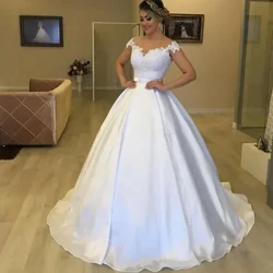 Нові весільні сукні з круглим вирізом і короткими рукавами 2024 року Vestido De Noiva