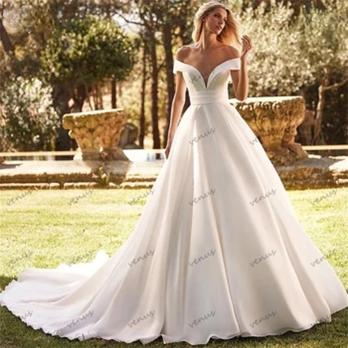 Eleganckie suknie ślubne dla kobiet 2024-line satynowe suknie ślubne Off The Shoulder szaty urocze proste Vestidos De Novia 2025