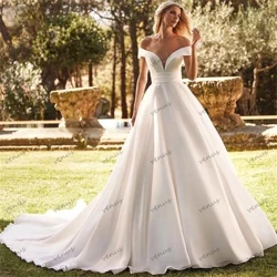 Vestidos de casamento elegantes para as mulheres 2024 a linha vestidos de noiva de cetim fora do ombro robes encantadores simples vestidos de novia 2025