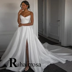 Ruhair Satin Strapless soineko soinekoak Emakumeentzako mahukarik gabeko alboko zirrikitudun bata Mariée Ezkongaien soineko formala pertsonalizatua