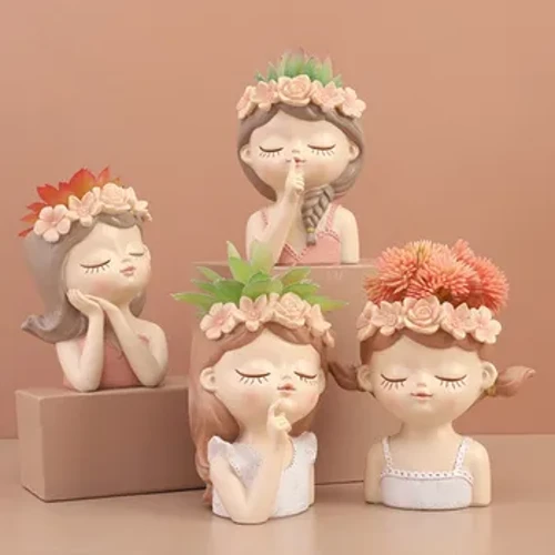 Resini Vyungu vya Maua Katuni Maua Msichana Succulents Panda chungu Bustani ya Cactus Mpandaji wa Ndani Vyombo vya Mimea ya Nje Vyombo vya maua