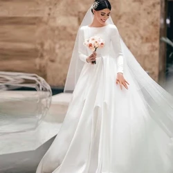 Ayollar uchun oddiy Vintage oq fil suyagi to'y libosi uzun yengli atlas kelinlik Vestido de Novia robe Mariage onlayn do'koni Undefined