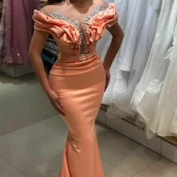 Robes de bal de forme sirène de luxe, manches cape, col transparent, robes de soirée froncées avec perles de cristal, robe de soirée de mariage
