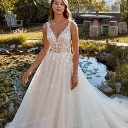 Jednostavne Boho vjenčanice bez rukava za žene A Line Seksi V izrez princeza vjenčanice bez leđa Svečane haljine De Mariée 웨딩드레스