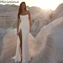 Merioslove Faigofie Satin Mermaid La'ei Fa'aipoipoga E leai se lima e leai se lima e vaelua ai le matafaga o le fa'aipoipoga ofu talaloa de mariée 2024
