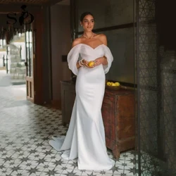 Sodigne 2023 vestidos de festa de casamento de verão fora do ombro plissados ​​vestido de noiva sereia cetim feminino vestidos de noiva com trem