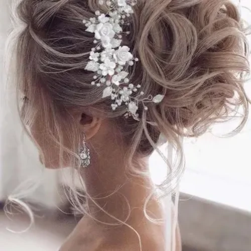 1Pc Bunga Pengantin Pernikahan Rambut Anggur Mutiara Potongan Rambut Pengantin Daun Aksesoris Rambut Rhinestone Ikat Kepala untuk Wanita dan Gadis