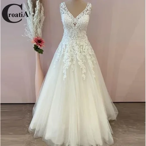 Croația fermecătoare rochie de mireasă în linie A de mireasă pentru femeie cu decolteu în V luxos 2024 noi aplicații rochii de novia personalizate
