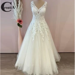 Croacia encantador vestido De Novia línea A para mujer sin mangas con cuello en V lujoso 2024 nuevos apliques Vestidos De Novia hechos a medida