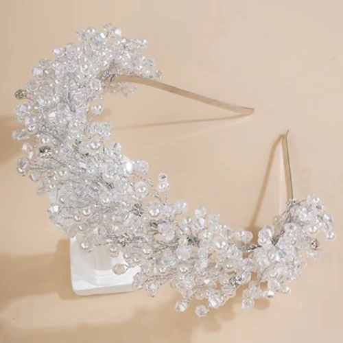 Ngọc Trai Sang Trọng Pha Lê Cô Dâu Vương Miện Mũi Handmade Tiệc Cưới Phụ Kiện Tóc Vintage Kim Cương Giả Nữ Đầu Tiaras