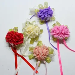 Pulso corsage espuma rosa flores nupcial dama de honra pulso corsage festa de casamento fita pulseira acessórios de casamento
