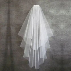Murang Maikling Wedding Veil na May Comb Cut Edge 2 Layers Simpleng Mariage Accessories 2024