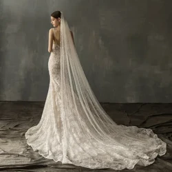 230CM One-Layer Soft Tulle Pearl Beaded Bridal Veil ene-Comb Chapel Veils Izesekeli Zomshado