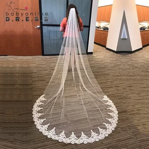 Veil Appliqués Imeall Lása Bláth BABYONLINE le Cíor 1 Veil Sraith 3mx1.5m Fad Ardeaglaise Gabhálais Bride Bainise