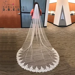 BABYONLINE Hoa Ren Viền Appliques Mạng Che Mặt kèm Lược Mạng Che Mặt 1 Tầng Dài 3mx1.5m Chiều Dài Nhà Thờ Phụ Kiện Cô Dâu Cưới