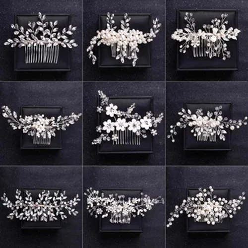 ʻO ka lima i hana ʻia i ke kālā Crystal Flower Hair Comb Momi Rhinestone Flower Hair Combs no nā wahine wahine mare lauoho mea hoʻohana lauoho male.