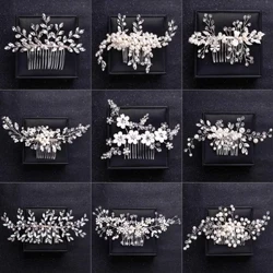 Handmade Silver Crystal Flower Hair Comb Pearl Rhinestone Flower Hair Combs For Women Bride Hair Jewelry Wedding Hair Accessorie