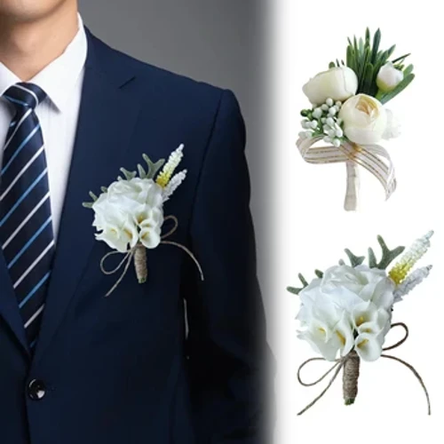 ʻO Corsage Rose keʻokeʻo no nā kāne kāne kāne maikaʻi loa i ka hālāwai ʻahaʻaina mare Nā mea hoʻonani pilikino