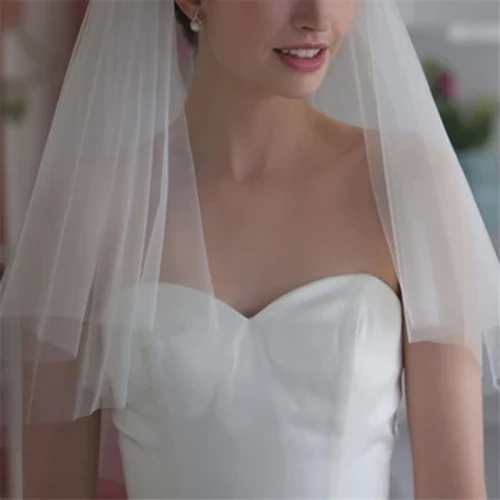 Simple Two Layer Wedding Veils Ivory White Short Tulle Bridal Veil with Comb Wedding Accessories