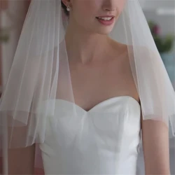 Simple Two Layer Wedding Veils Ivory White Short Tulle Bridal Veil with Comb Wedding Accessories