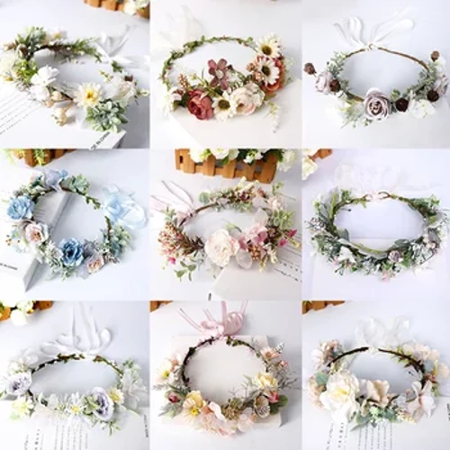 Bandiau Headband Blodau Plant Merched Hardd Garland Wreath Bandiau Gwallt Priodas Pen-blwydd Blodau Gwallt Band Cylchyn Penwisgoedd Gwallt Affeithwyr