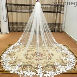 Ảnh Thật 3m.4m.5m 1 Lớp Mạng Che Mặt Đám Cưới Với Lược Viền Ren Trắng Viền Cô Dâu Mạng Che Mặt Ngà Appliqued Nhà Thờ Mạng Che Mặt Đám Cưới