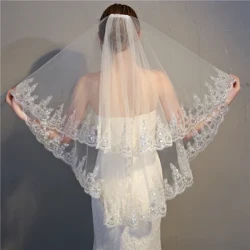 Pambabaeng Sequins Edge Bride Kasal Haba ng dulo ng daliri Two-Tier/2T Lace Bridal Hair Accessories Tulle Veil