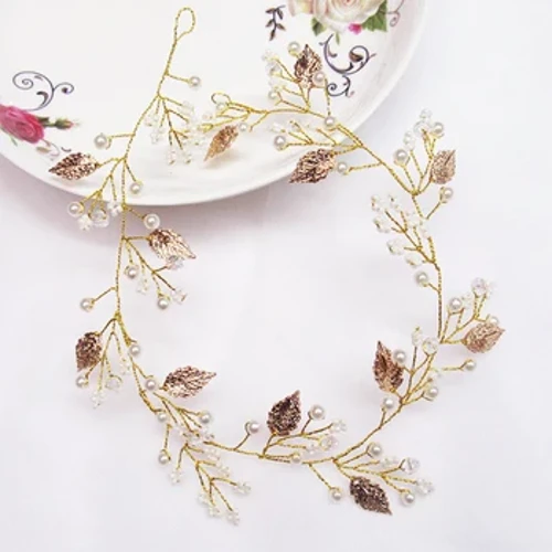Pearl Rhinestone Headband Gwallt Affeithwyr Ar gyfer Merched Priodas Affeithwyr Bride Headband Leaf Blodau Headband Addurno Ar gyfer Gwallt
