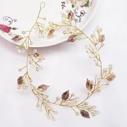 Pearl Rhinestone Headband Gwallt Affeithwyr Ar gyfer Merched Priodas Affeithwyr Bride Headband Leaf Blodau Headband Addurno Ar gyfer Gwallt