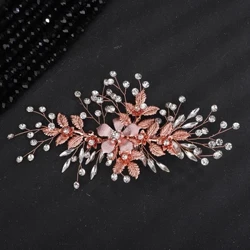 Flor de oro rosa para novia, tocado Vintage para boda para mujer, pinza para el pelo nupcial hecha a mano, accesorios para el cabello para fiesta de graduación, joyería