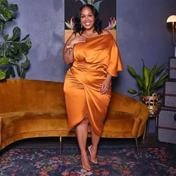 Mavazi ya Satin ya Wanawake Midi ya Ukubwa Zaidi Nguo za Harusi zenye Kuvutia Zaidi za Mabega Yaliyochanika Nguo za Kifahari Mavazi ya jioni ya Ladies Clubwear Vestidos