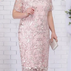 4xl 5xl Plus Size Summer Dresses para sa Bisita sa Kasal Maikling Manggas ng Babaeng Puntas Floral Elegant Bodycon Formal Party Dresses
