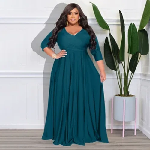 Îmbrăcăminte pentru femei de petrecere șic de dimensiuni mari, elegante, cu decolteu în V, talie înaltă, rochii maxi drapate pentru femei, rochii sexy fără spate
