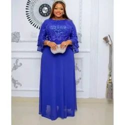 Plus Size New Fashion Dashiki Ankara Spetsbröllopsklänningar Elegant Turkiet Muslim Maxiklänning Afrikanska festklänningar för kvinnor