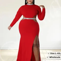 Wmstar Plus Size Party Dresses for Women Sequins Patchwork O'o'o I fafo sulugatiti Slip Hem Aulelei Maxi La'ei Fa'atau oloa Fa'atauva'a