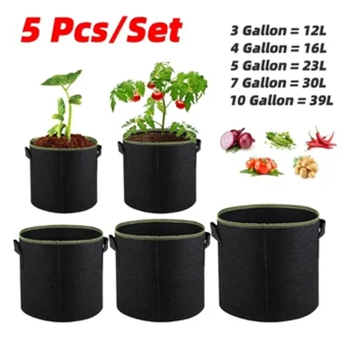 5db 3/4/5/7/10 gallon filc termesztő táskák Kertészeti szövet termesztő edény Zöldség eper ültetvény Kerti burgonyaültető cserepek