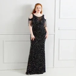 Gwisgoedd Prom Mermaid Sequin Merched, Gwisgoedd Mam y Briodferch, Gwisgoedd Parti Cain, Digwyddiadau Priodas Hir, Maint a Mwy, Moethus