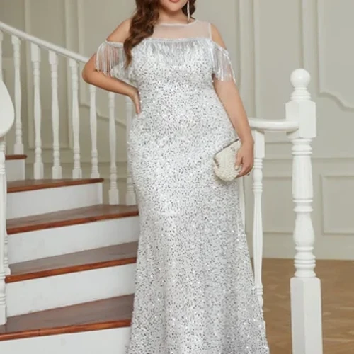 Übergrößen Elegante Hochzeitskleider für Damen Pailletten Quaste Sexy Langes Kleid 2023 Mode Große Größe Damen Abend Partykleider