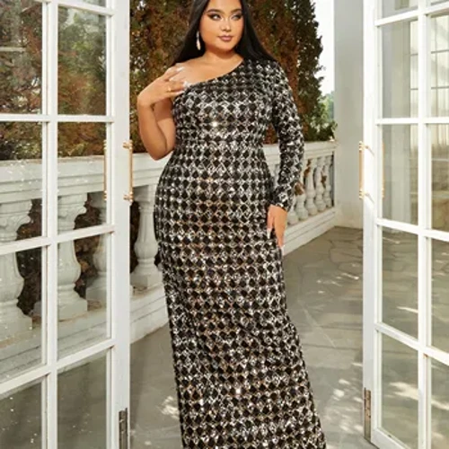 Missord New Plus Size One Shoulder Sequin Mermaid Evening Chic Elegant Woman Wedding Birthday Prom Party Dress