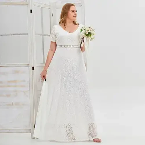 2024 Primavera Nuovo Plus Size Abito da festa in pizzo Moda Donna Abiti da damigella d'onore da sposa Abiti lunghi dolci in pizzo elegante di grandi dimensioni