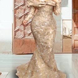 Đầm Dự Tiệc Thời Trang Mới Cổ Chữ V Thanh Lịch In Hoa Xù Lông Đế Quốc Đầm Maxi Thắt Nơ Tay Dài Plus Size Nữ Quần Áo