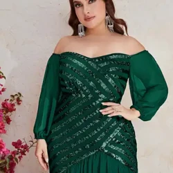 Gwisgoedd Noson Merched a Mwy Maint Sequins Strapless Splicing Party Ffrogiau 2023 Gwisg Priodas Gwyrdd Sexy Newydd Merched Maint Mawr