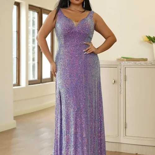Missord Violet Paiete Plus Size Rochie de mireasă Femei Elegante Decolteu în V Fără mâneci Largi A-line Rochii de seară de petrecere Rochie de bal lungă