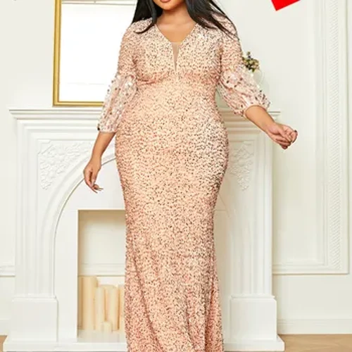 Missord Elegantne roosa litriga suures suuruses pulmapeokleit naiste V-kaelusega latern varrukatega Bodycon balli õhtukleidid pikk kleit