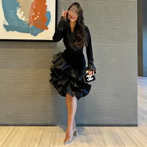Robe de bal en Satin à plusieurs niveaux, arabie saoudite, robe de soirée de mariage, ligne a, col en v, sur mesure, longueur aux genoux