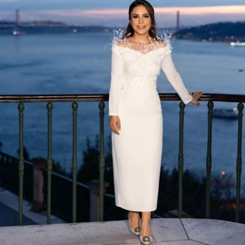 Balo Elbise Saten Aplike Düğün Partisi A-line Düşük Omuz Ismarlama Durum Elbisesi Midi Elbiseler Suudi Arabistan